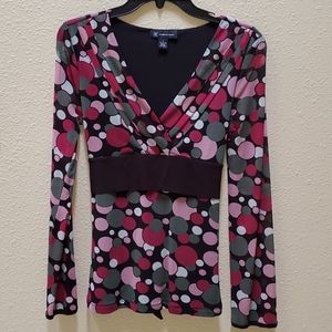 INC Top V Neck with Fun Dots Pattern